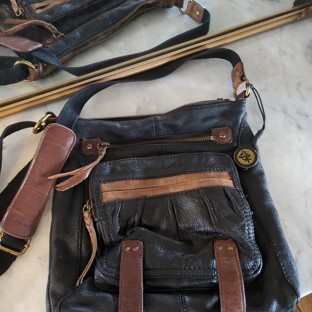 The Sak Pebbled Leather Crossbody Bag in Black w/ Brown Trim
